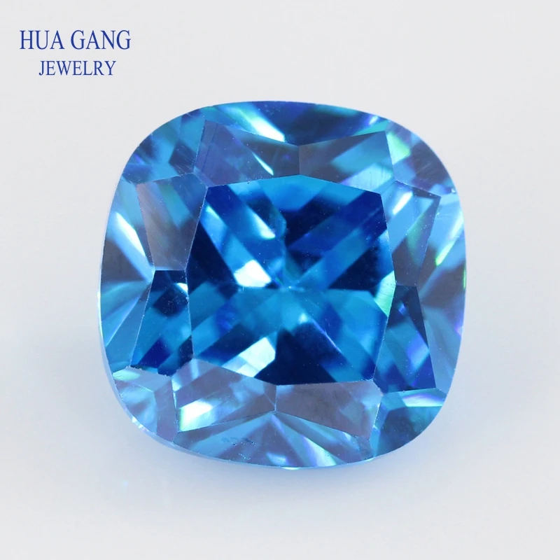 3x3~12x12mm Sea Blue Color Cushion Cut Shape Loose CZ Stone Beads Brilliant Cut 5A Synthetic Gems Cubic Zirconia For Jewelry