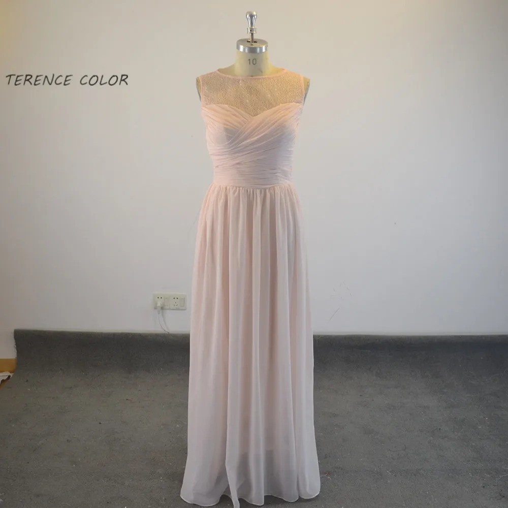 

Sexy New Style See Through Neckline Bridesmaid Dresses Chiffon Floor Length Bridesmaids Dress for Wedding Party