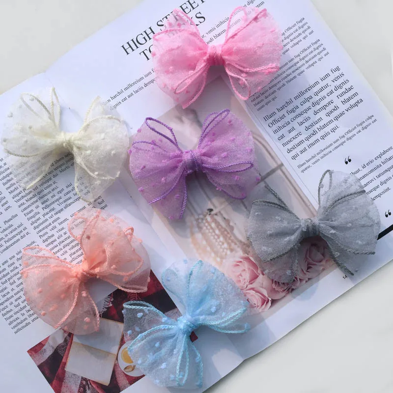 Wholesale Boutique 30pcs Fashion Cute Gauze Bow Hair Clips Solid Color Bowknot Hairpins Princess Headwear Hair Accessories