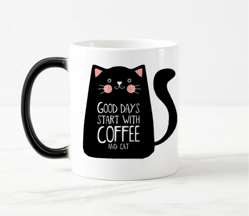 Super Cool Cat Mugs with Color Change, Ceramic Coffee Mug and Cup, Heat Reveal Magic Mugs for Friend, Fashion Gift