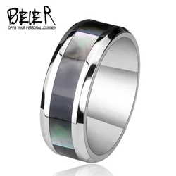 BEIER Stainless High Polished Black Stripe For Man, Steel Man's Wedding Fashion Jewelry Ring BR-R027