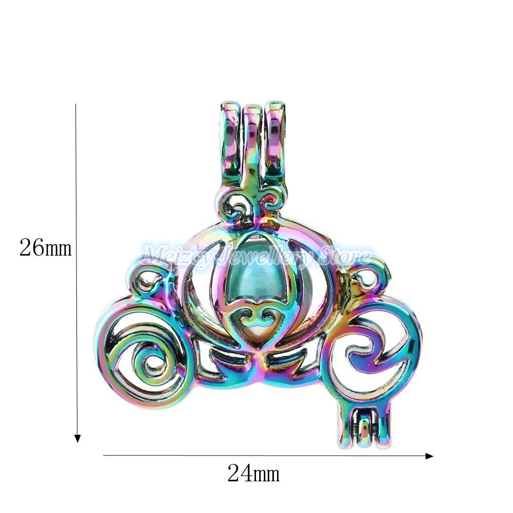 1pc Rainbow Color Dragon Ribbon Paw Unicorn Carriage Shell Pearl Cage Pendant Essential Oil Diffuser Locket for Oyster Pearls