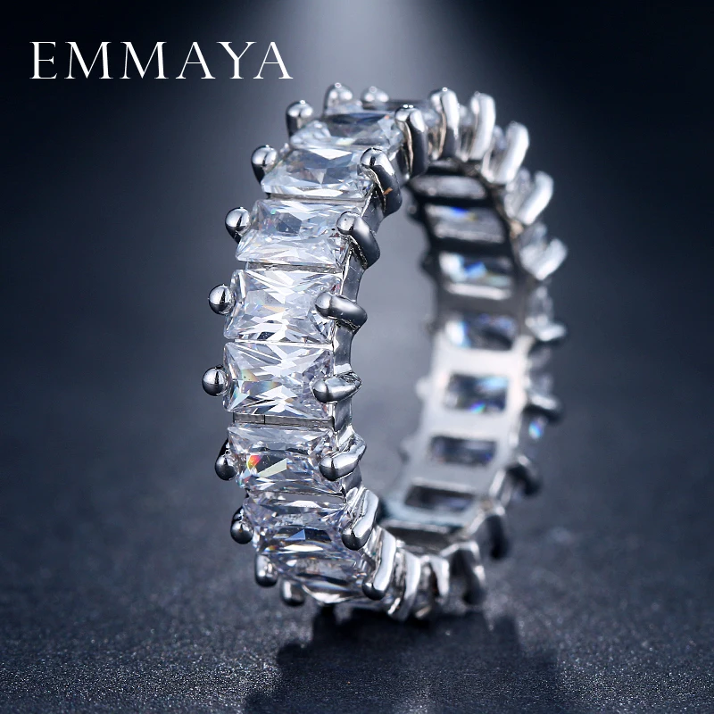 EMMAYA Handmade Eternity Promise Gold Color Crystal Ring AAA CZ Zirconia Engagement Wedding Band Rings Women Men Finger Party Je