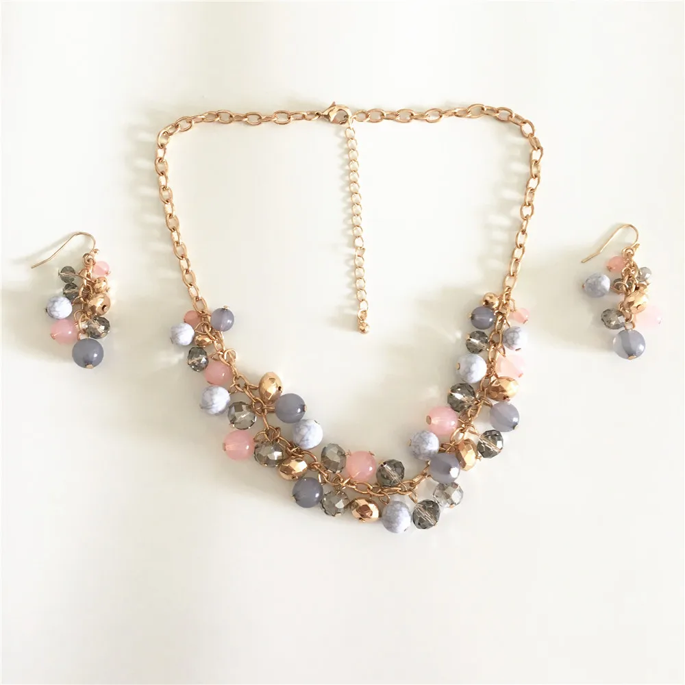 Office Lady Gold Color Plating Marble Ball Grey Pink Acrylic Ball Dangle Around Statement Necklace For Women Elegant Anniversary