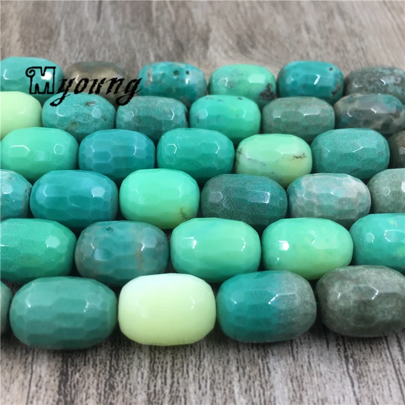 13x18MM Faceted Natural Green Grass Agates Apple Stone Cutting Nugget Beads MY1610