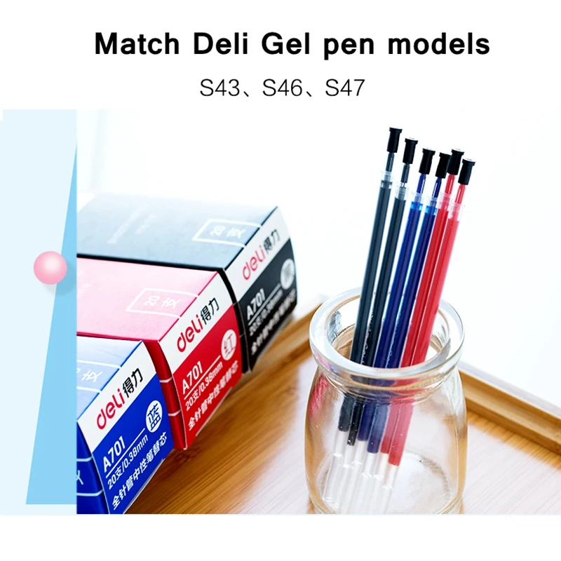 240PCS/LOT Deli A701# 0.38mm Gel pen Refill 129mm length whole needle Black Blue Red 3 colors optional replacment pen refill