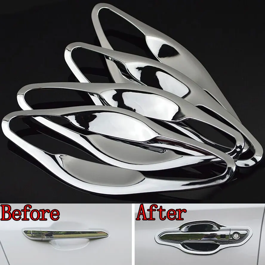 

New ABS Chrome Car Exterior Door Handle Cup Bowl Cover Molding Trims Sequined For Tucson 2015 2016 Car Styling Covers