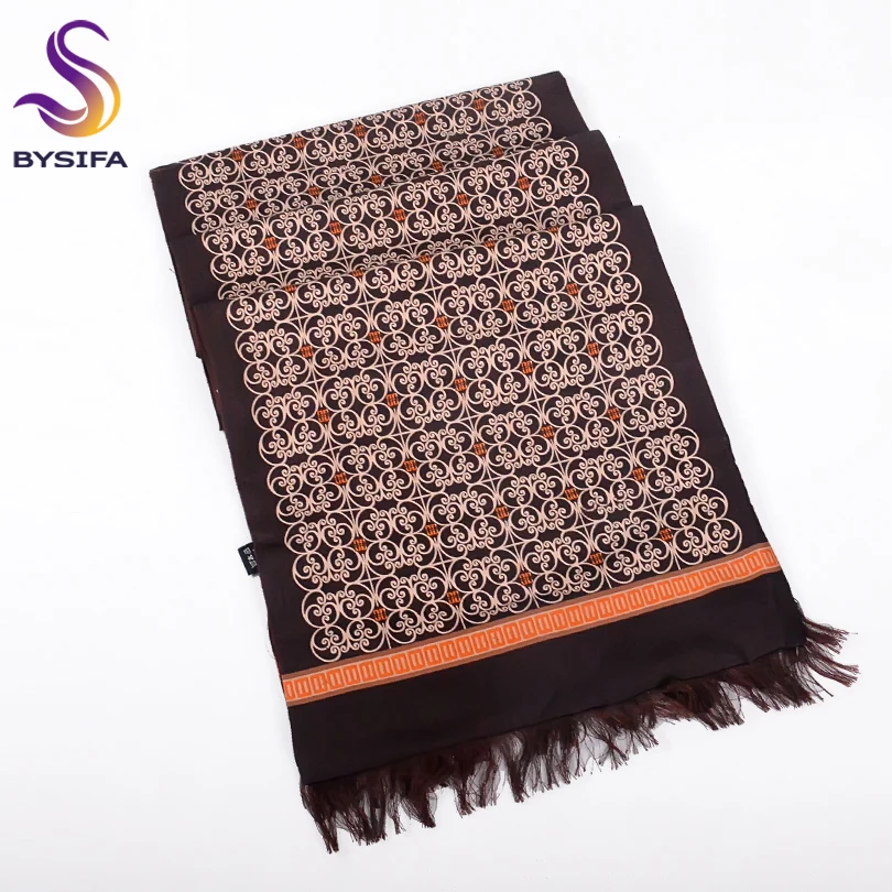 [BYSIFA] Winter Coffee Gold Men Scarves Fashion Accessories Male Warm Long Scarf Brand Business Leisure Tassel Scarves 160*26cm