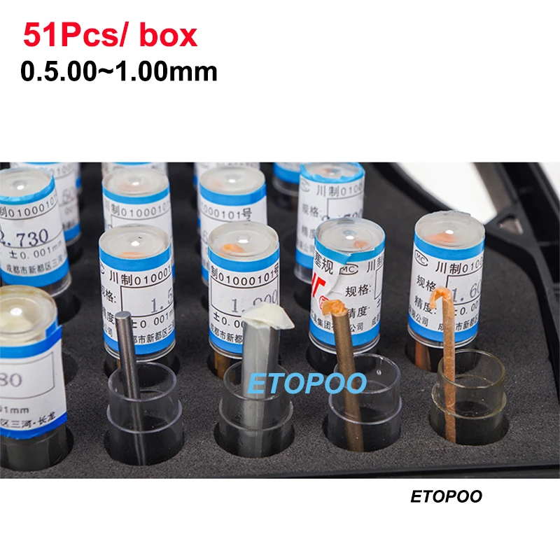 51Pcs/box 0.5.00~1.00mm step 0.01mm Steel Pin Gauge Pin Gage Pin Measurement Tool High Quality