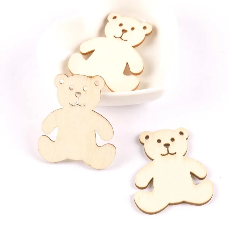 20Pcs Bear pattern natural Wooden Scrapbooking Craft for Embellishments Handmade Diy handicraft Decor 41x48mm MT1757