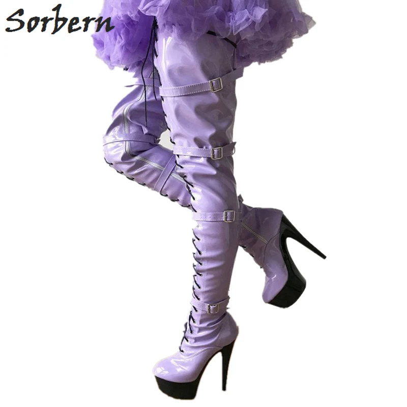 

Sorbern Lilc Shiny Women Bootie Crotch Thigh High Ladies Boots 15Cm High Heels Boots For Lady Fashion Womans Boots With Platform