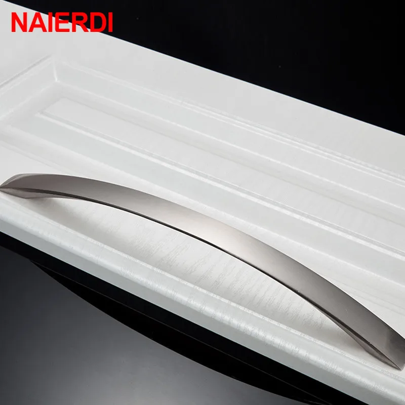 NAIERDI Brushed Silver Aluminum Alloy Kitchen Door Handles Cabinet Handles Drawer Knobs Wardrobe Door Handles Modern Style