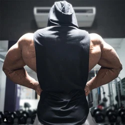 2023 New Men Bodybuilding Cotton Tank top Gyms Fitness Hooded Vest Sleeveless Hoodie Casual Fashion Loose Workout Clothing
