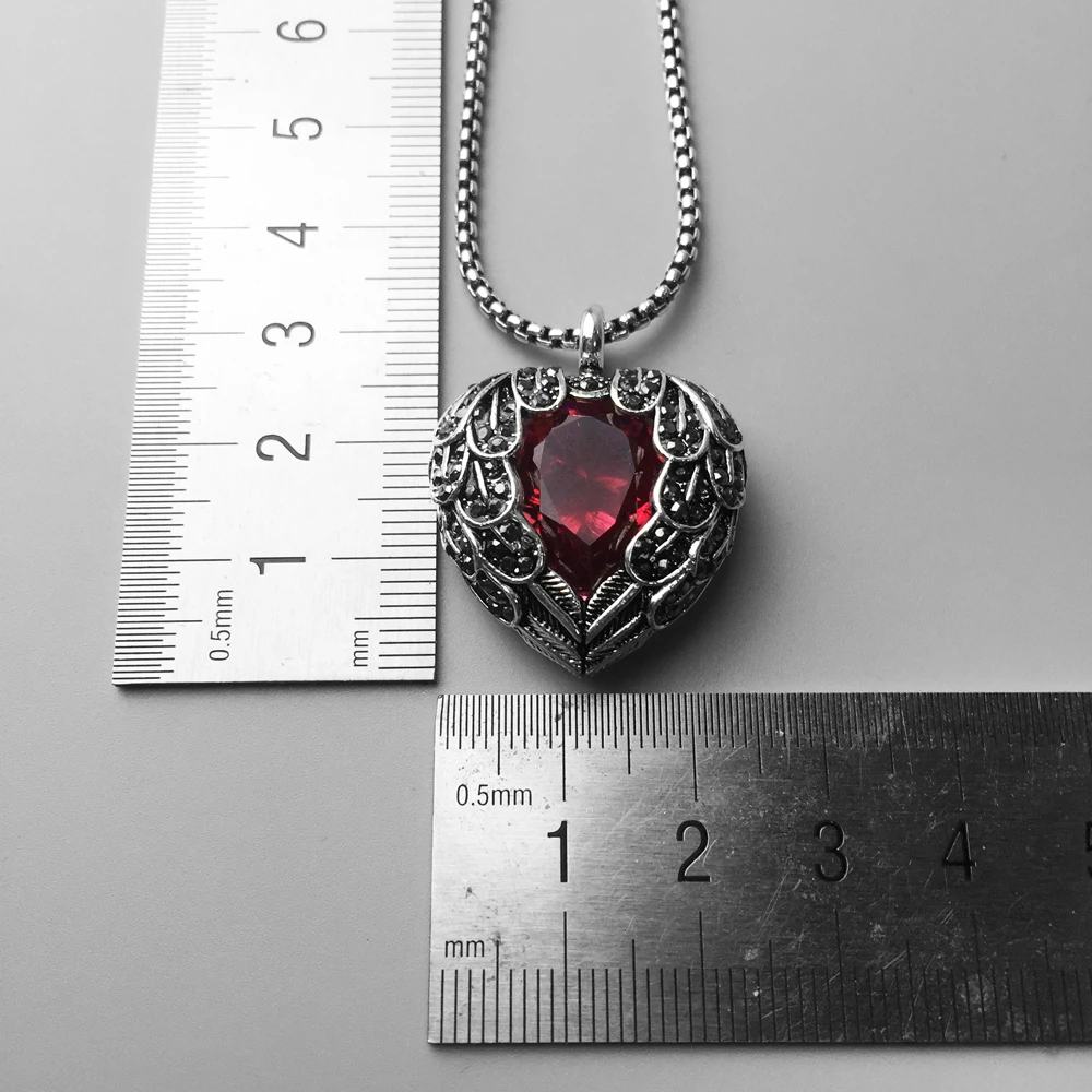 Pendant Necklace Red Winged Heart,2017 Brand Link Chain Fashion Jewelry Europe Style Stering  Bijoux Gift For Women