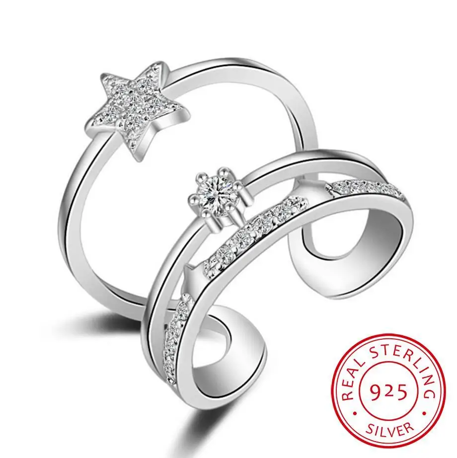 

925 Sterling Silver Multi-layer Cz Zirconia Star Ring Fine Jewelry For Women Anillos Resizable Rings Bague S-r170