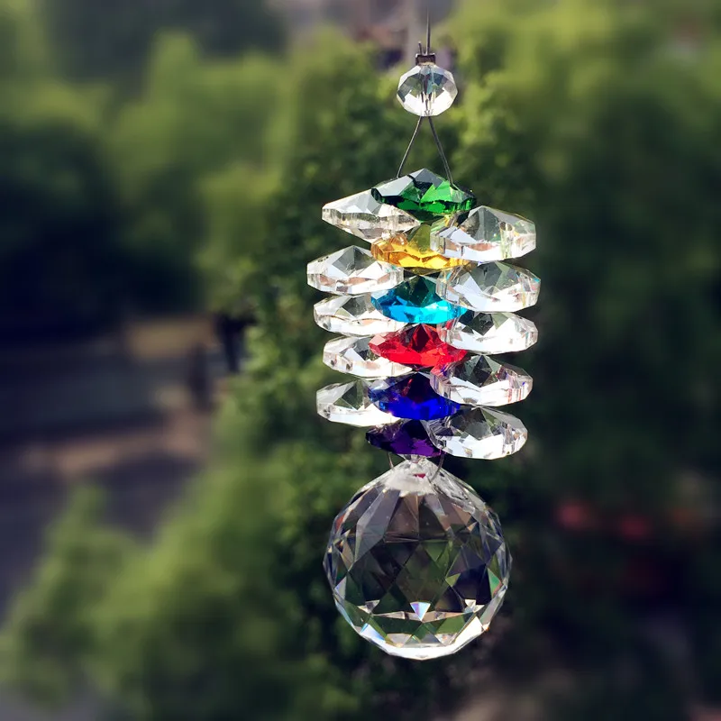 DIY Crystal Suncatcher Faceted Ball+ Glass Beads Hanging Ornament Chandelier Parts Christmas Tree Wedding Drops Home Decoration