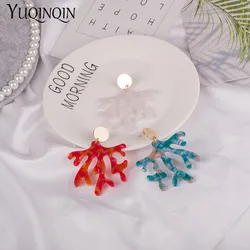 Vintage Acetic Acid Acrylic Long Earrings for Women Acetate Resin Metal Dangle Christmas Red Earings For Girls Fashion Jewelry