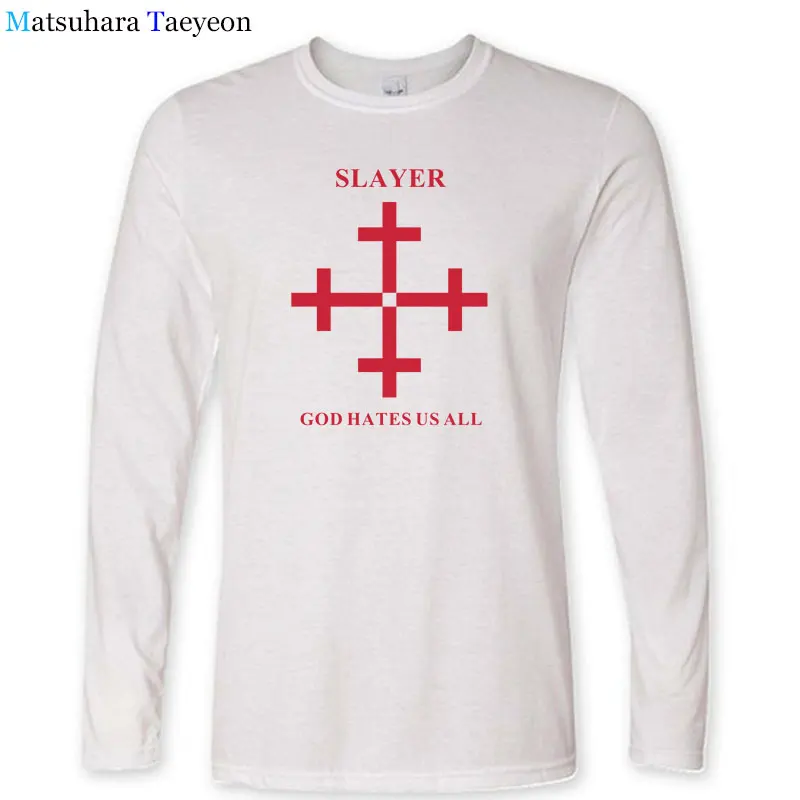 2018 New Slayer T Shirt Metal Band Men T-shirt Long Sleeve Cotton Muisc God Hates Us All T Shirts Men Tops Tee T156