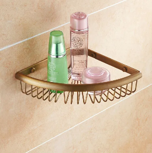 

Bathroom shelf Whole brass antique triangle corner shelf shower bathroom holder corner shelf