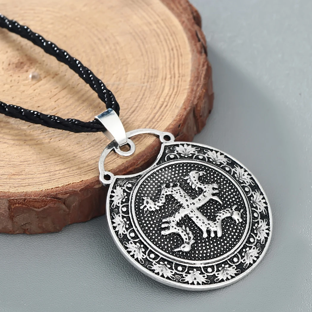 Cxwind Amulet Slavic Animal Kolovrat with Horse Bird Pendant Ancient Slavic Symbol Talisman Pendant Necklace Men Charm Jewelry