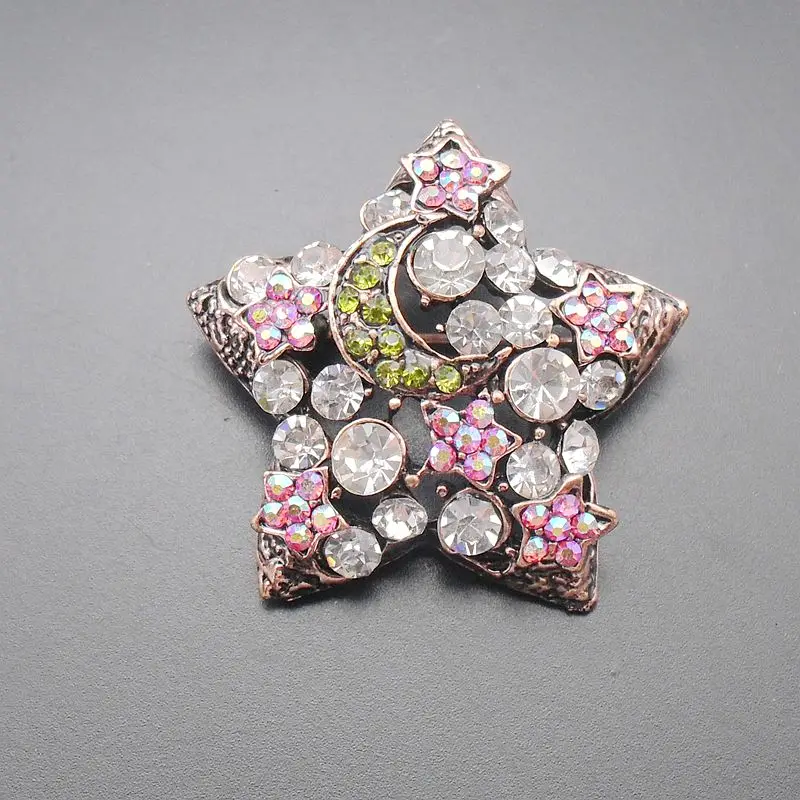 1 Piece Small Rhinestone Crystal Star Alloy Fashion Costume Jewelry Red Bronze Plated Brooch Pin for Women Gift Item No.: BH7032