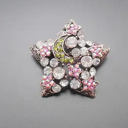 1 Piece Small Rhinestone Crystal Star Alloy Fashion Costume Jewelry Red Bronze Plated Brooch Pin for Women Gift Item No.: BH7032