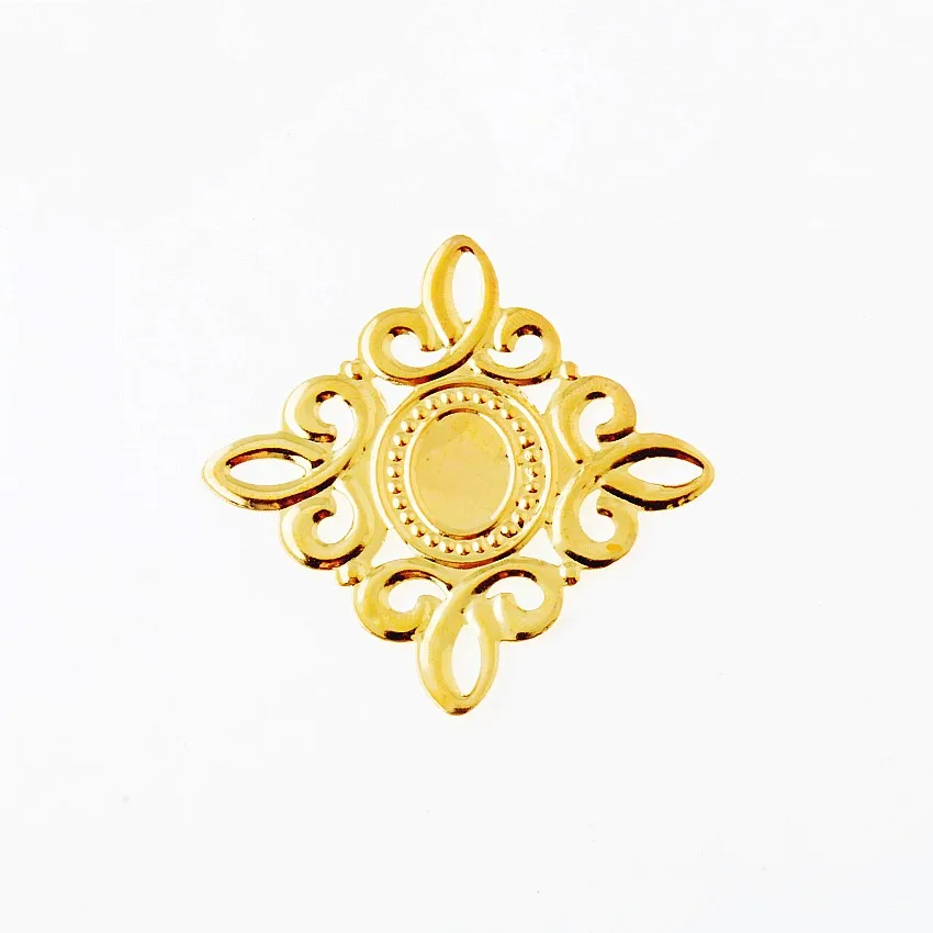 Free shipping 30Pcs Gold Color Filigree Cameo Frame Settings Wraps Connnector Embellishments Decoration DIY 5.3x5.3cm