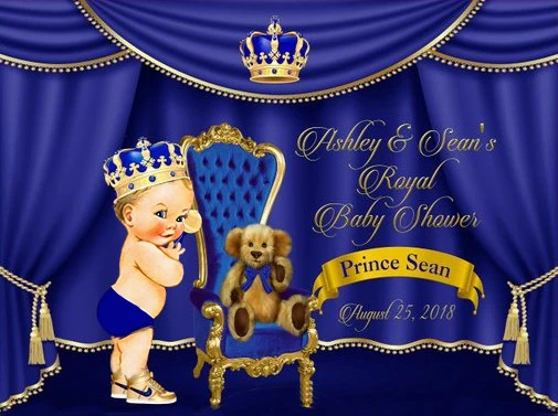 custom Royal Blue Prince Crown Baby Shower Throne Theater Curtain background   Computer print party photo backdrop