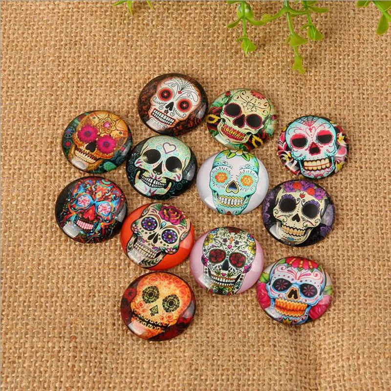 

8-35mm Mixed Style Cartoo Skull Round Glass Cabochon Dome Jewelry Finding Cameo Pendant Settings 60pcs/lot