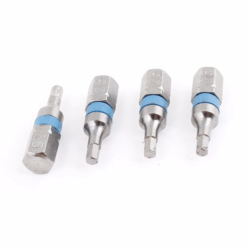 Uxcell 4Pcs Magnetic 2.5mm H2.5 Hex Head Screwdriver Bit Silver Tone Blue Repair Tool