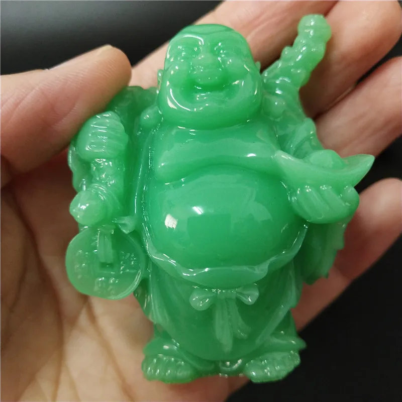Glowing Chinese Money Laughing Buddha Statue Sculpture Man-made Jade Stone Home Decoration Maitreya Buddha Statues Figurines