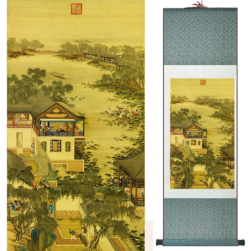 

landscape painting Home Office Decoration Chinese scroll painting mountain and River painting China palace garden19041907