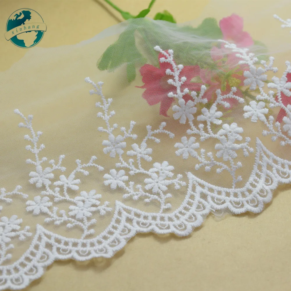 10.5cm Wide White Lace Cotton Embroid Lace Sewing Ribbon Fabric Guipure Diy Trims Warp Knitting DIY Garment Accessories#2632