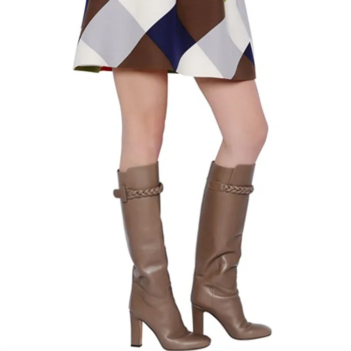 Luxury women shhoes knee high boots and ankle boots fashion runway shoes red black browm boots thick heels shoes Winter boots image 3