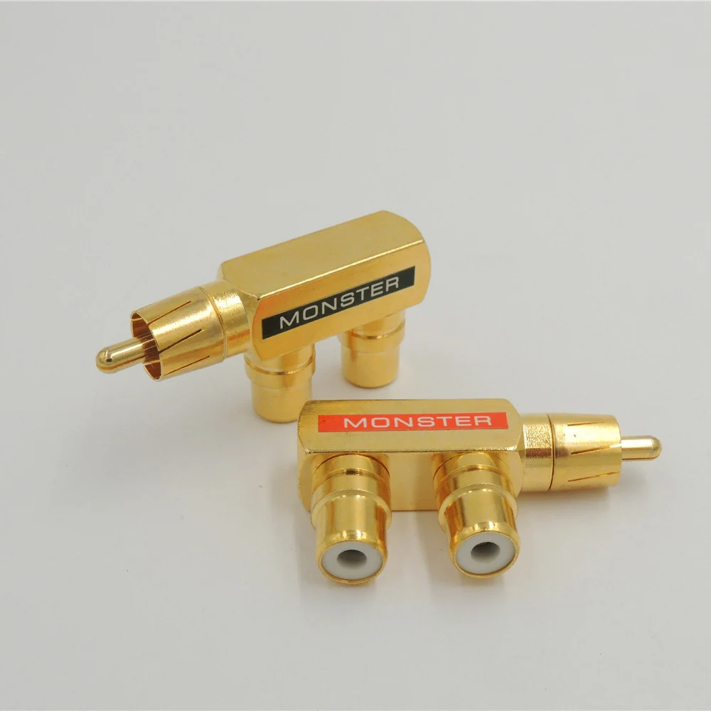 40pcs copper AV Audio Splitter Plug RCA Adapter 1 Male to 2 Female Gold Plated connector