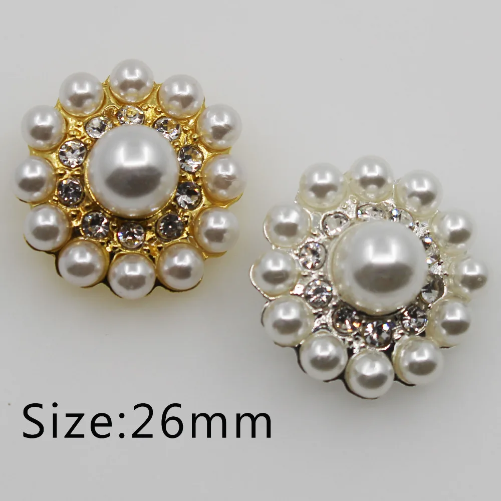 Botones de perlas de diamantes de imitación brillantes de 26MM, 10 Uds., botón de aleación de costura manual, adornos de boda, Diamante Cryustal, álbum de recortes