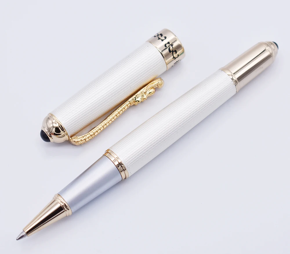 Jinhao Luxurious Rollerball Pen with Ink Refill, Classic Style Dragon Clip White Writing Signature Pen Business Office Supplies