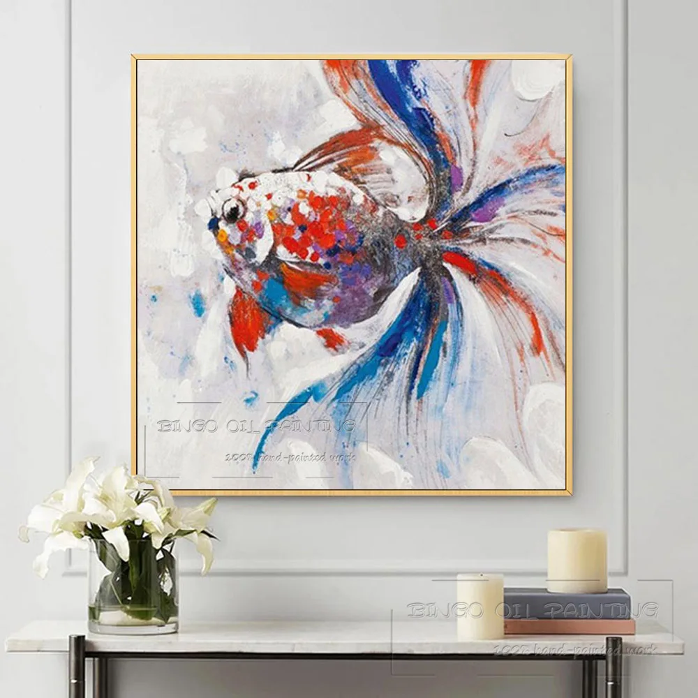 Hand-painted High Quality Abstract Animal Goldfish Oil Painting on Canvas Abstract Goldfish Oil Painting Fish Painting for Wall