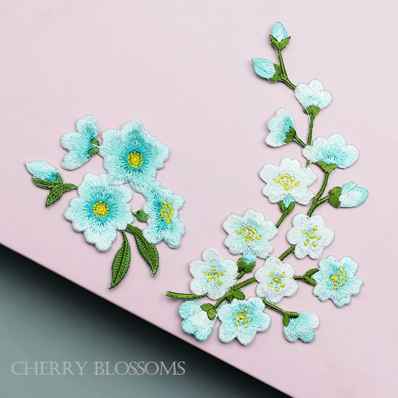 Cherry Blossoms Plum Flower Patch Iron on Applique Floral Patch for Clothes Fabric Iron to Stick DIY Coat Jeans Accessories