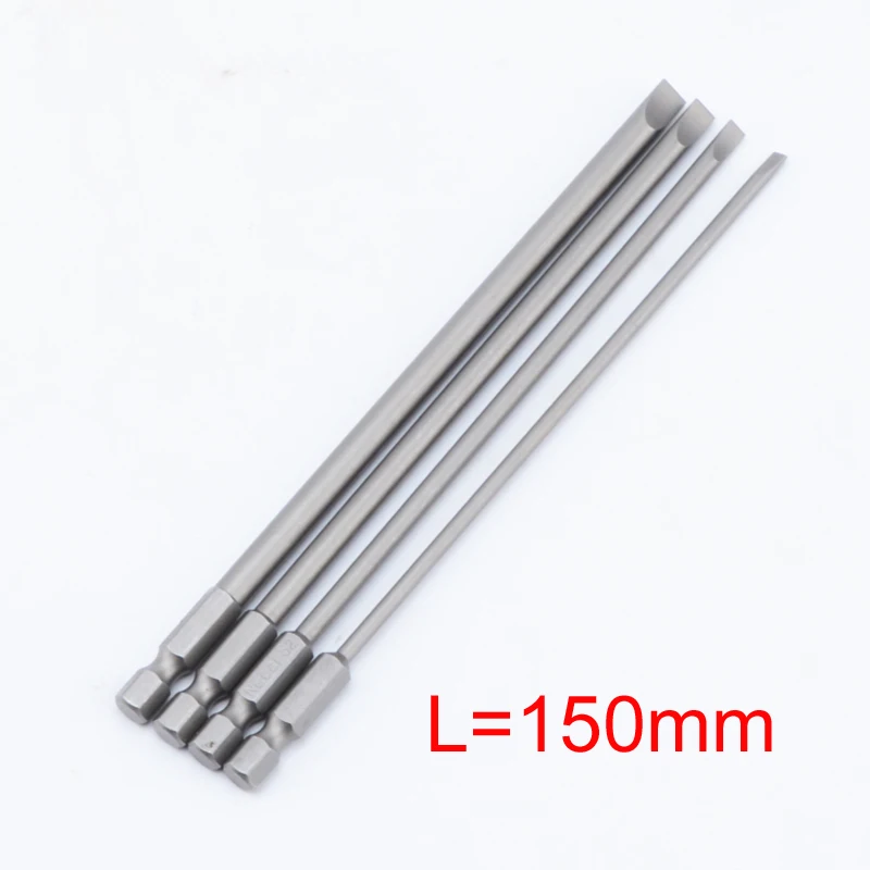 4pcs 3mm-6mm Magnetic Flat Head Slotted Tip Screwdrivers Bits 150mm Slotted Screwdrivers Bits 1/4 Inch Hex Shank