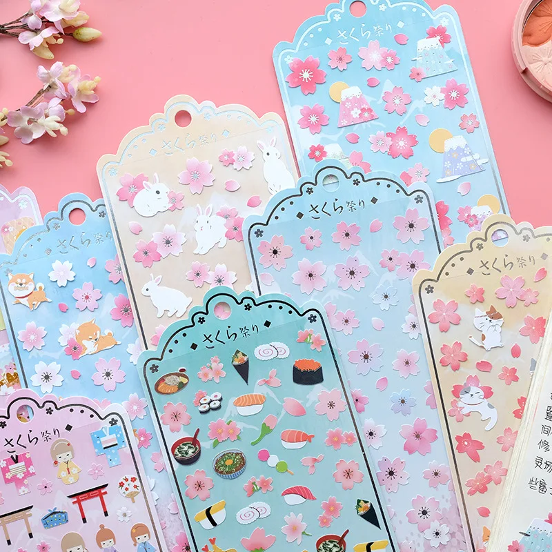 1Pc Japanese Style Romantic Animals Cherry Blossom Sticker Cute Shiba Inu Cat DIY Scrapbooking Stickers