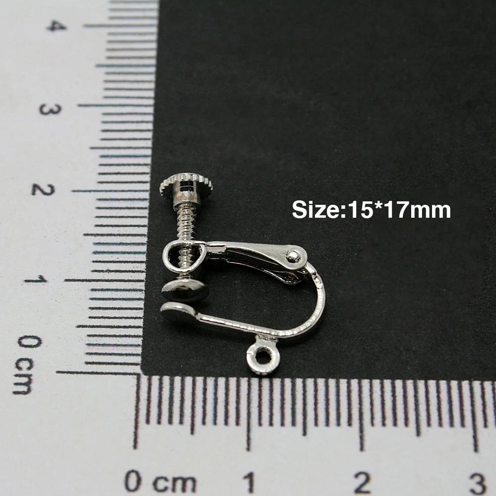 Top Selling 15*17mm White K Ear Clip Earring Findings 6pcs/lot Rhodium Plated Earring Clasp Hook FRB018-69