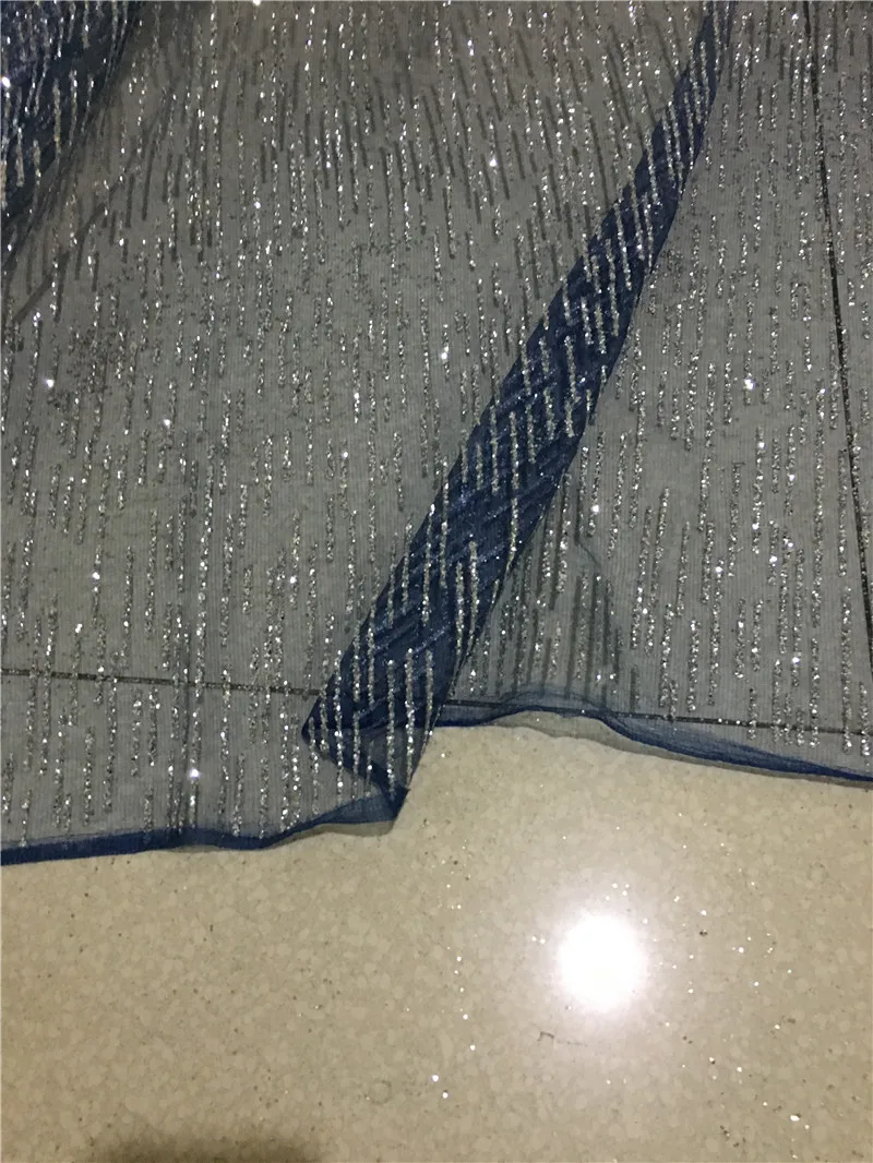 silver glitter navy blue mesh net Lace Fabric for fashion dress H-1934 Glued Glitter tull fabric for  fashion dress