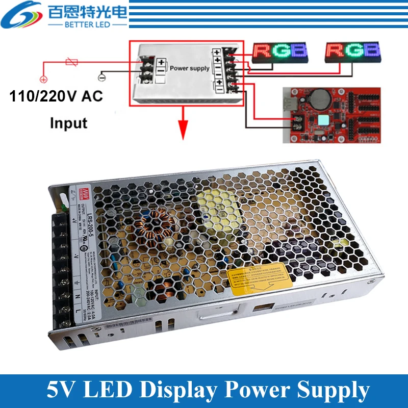 

High quality Ultra-thin MEAN WELL 110V/220VAC Input, 5V 40A 200W/ 5V 60A 300W Output Special LED display power supply