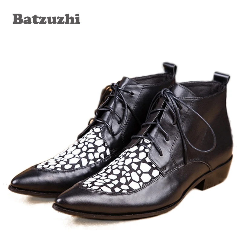 

Batzuzhi Men's Boots Lace-up Black Leather Boots Pointed Toe Fashion Leather Shoes Men Italian Style Designer's Botas, Pluz Size