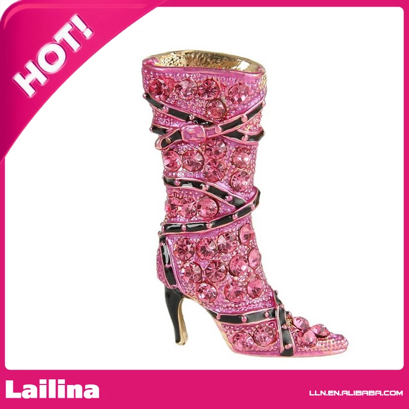 

Lady High-heel Brooch Pink Austrian Crystal Shoe Boot