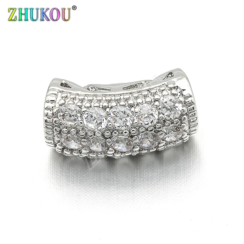 6*13mm Brass Cubic Zirconia Curved Tube Beads, Mixed Color, Hole: 3.5mm, Model: VZ162