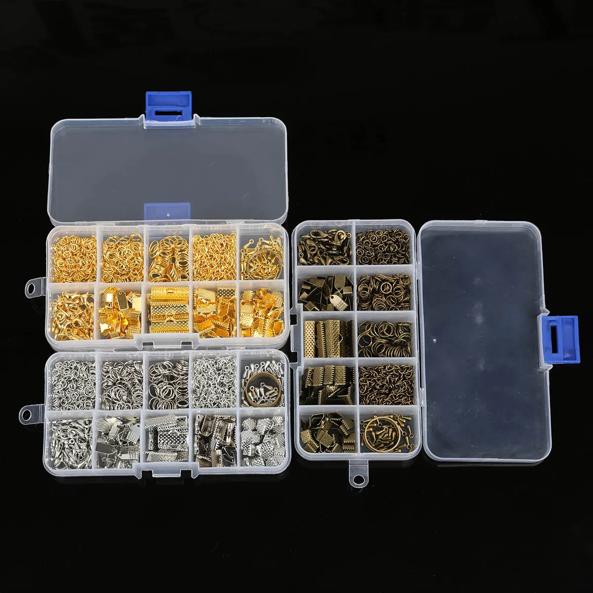 1set 10 Grid Box Single Ring & Lobster Clasp & Tail Chain & Clip & For Making Bracelet Necklace Jewelry Jewelry Tool Beading DIY