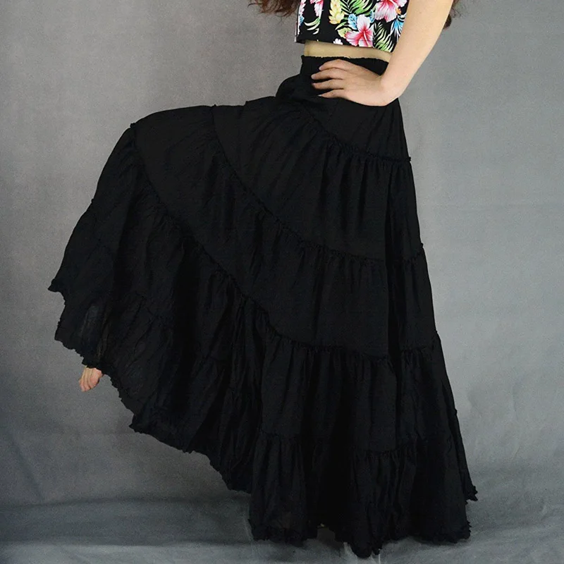 2018 Summer Casual Gypsy BOHO Full Circle 100% Cotton Dance Black Female Pleated Long Maxi Skirts with Womens