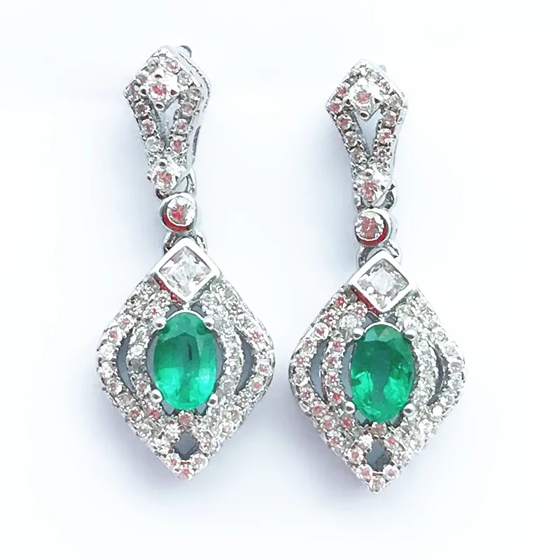 

925 sterling silver Natural Emerald drop earring lassic fine Jewelry women wedding women wholesale